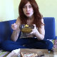 In this dine & dump video, a mature, Italian woman with red-dyed hair eats pizza and corn, then later shits it all out. She shows us the details of her product, including the pieces of corn in her poop. 720P HD. Over 9 minutes.